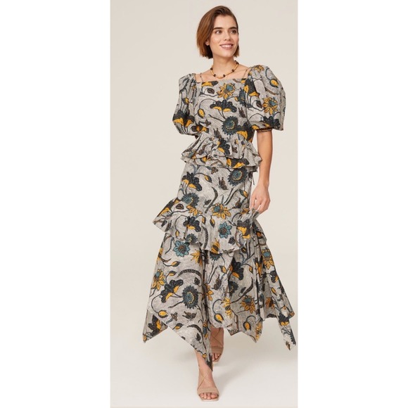 Ulla Johnson Dresses & Skirts - Ulla Johnson Marie Tie Back Dress Floral Puff Sleeve Handkerchief Hem 12
